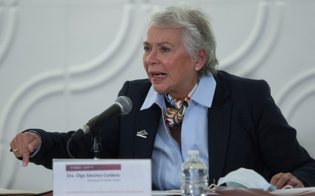 Olga Sánchez Cordero, secretaria de Gobernación, durante una conferencia. (Cuartoscuro)