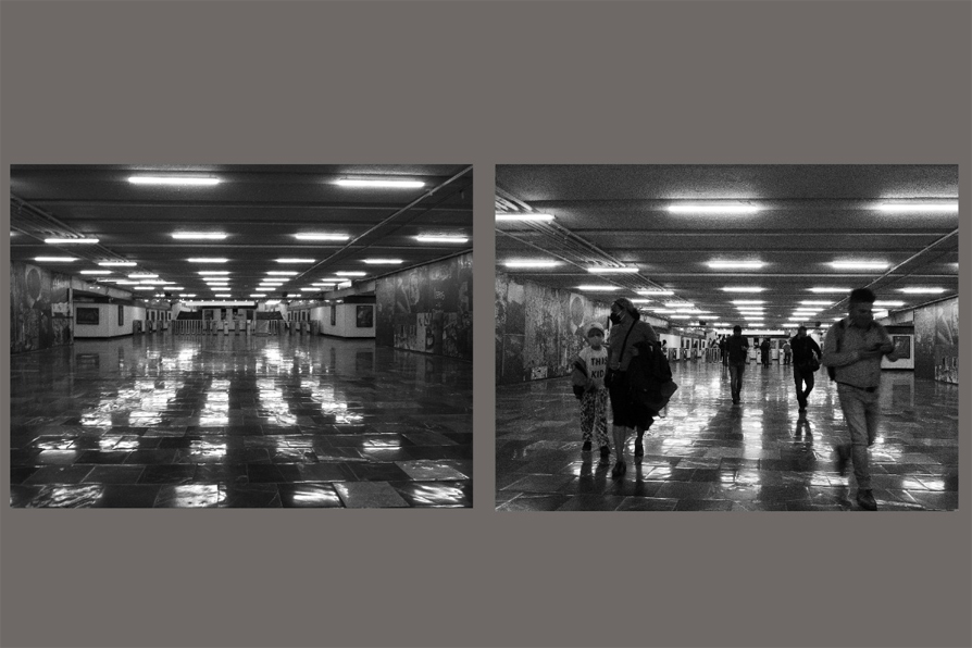 Pasillo de la estación Hidalgo del Metro de la CdMx, una de las más transitadas (marzo 2020 y noviembre 2020). | Octavio Hoyos