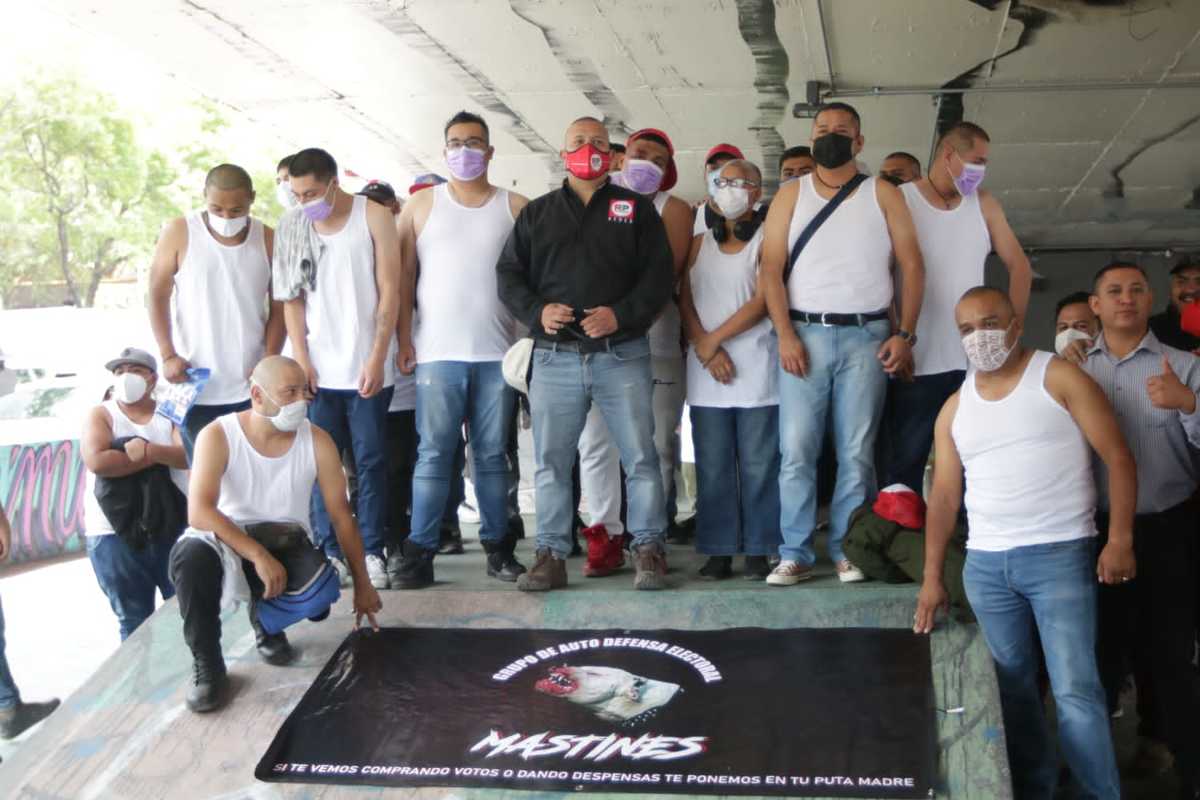 El grupo mastines está conformado por militantes del partido con un corte de cabello mohicano y acreditados por RSP para realizar sus tareas..| Especi