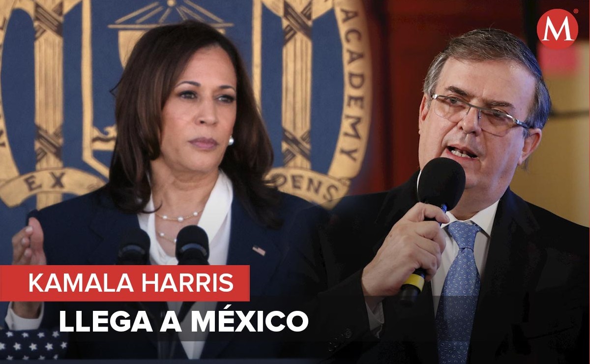 Marcelo Ebrard recibió en el AICM a Kamala Harris. | Diseño: Mauricio Ledesma