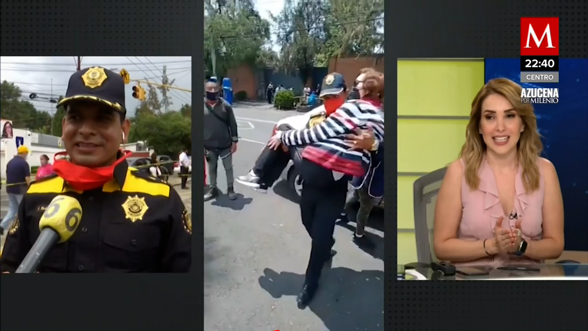 Policia cargó a adultos mayores para que lleguen a la vacunación
