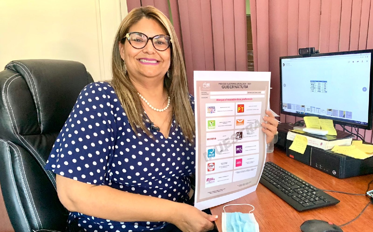 La consejera presidenta del IEEBCS, Rebeca Barrera, presentó las medidas sanitarias. (Especial)