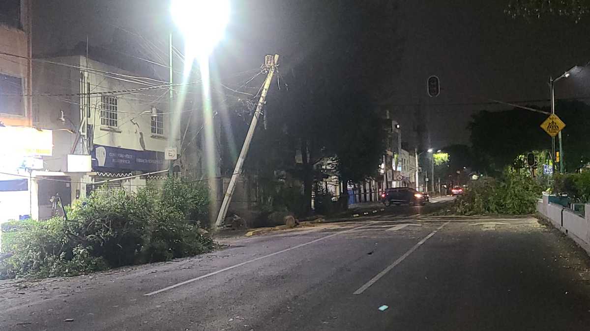 La caída afectó un poste con cableado de CFE, de telefonía y televisión. (Ramón Ramírez)