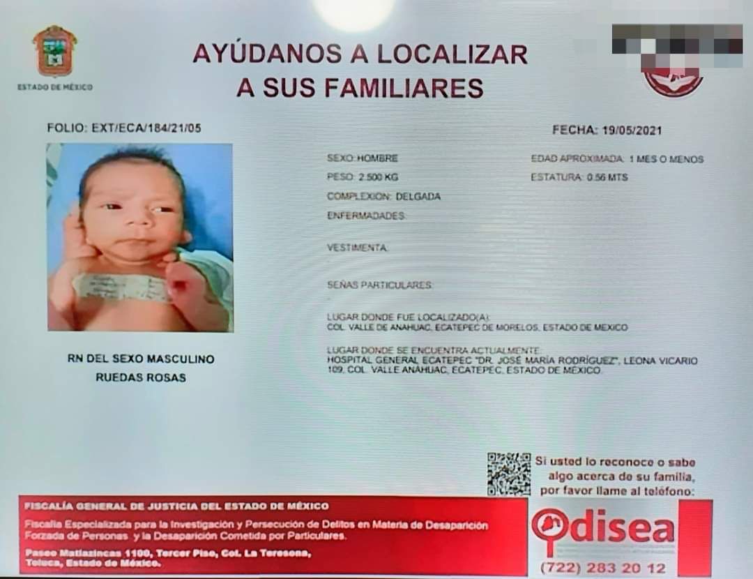 Al parecer la madre de este bebé tiene problemas de adicción a enervantes.