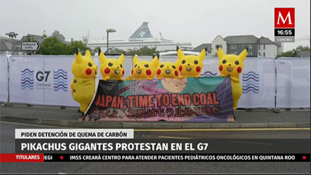 Pikachus gigantes protestan en el G7
