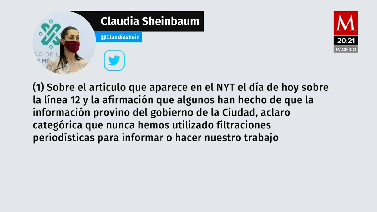 "Nos caracteriza decir la verdad": Sheinbaum rechaza haber filtrado datos sobre L12 a NYT