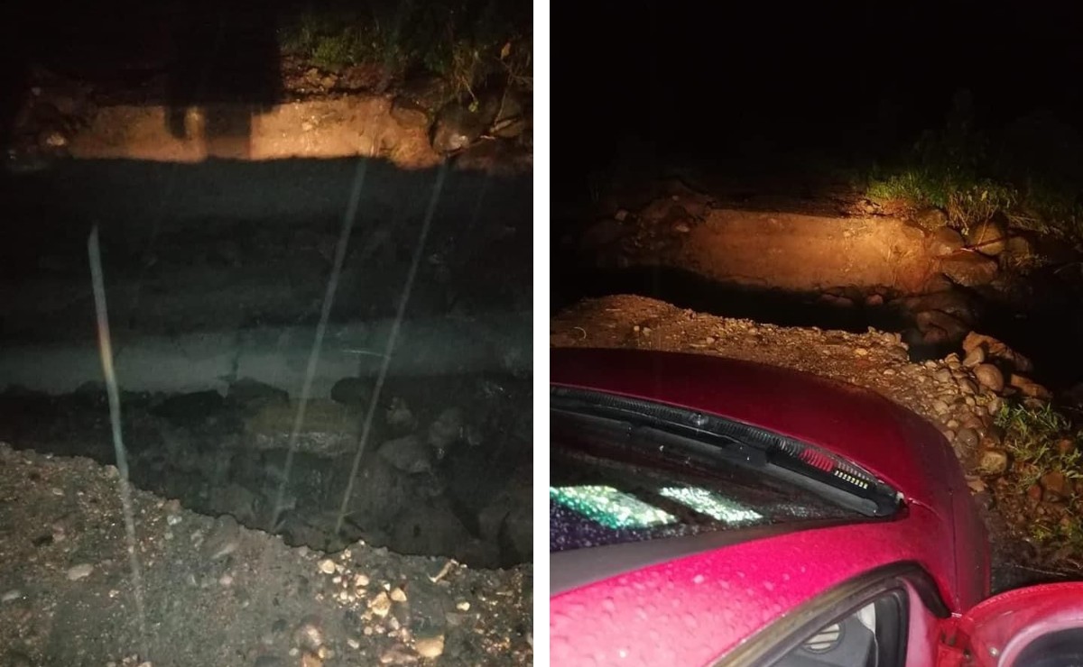 En la comunidad de Trapiches se registra un socavón que cortó el paso en la carretera. (Especial)