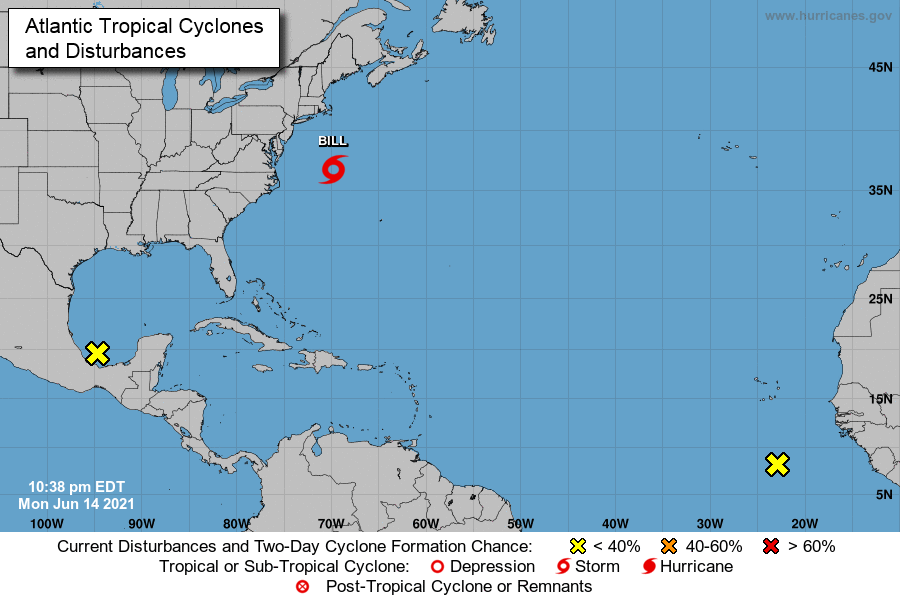La tormenta tropical 'Bill' en las costas de Estados Unidos. (NHC)