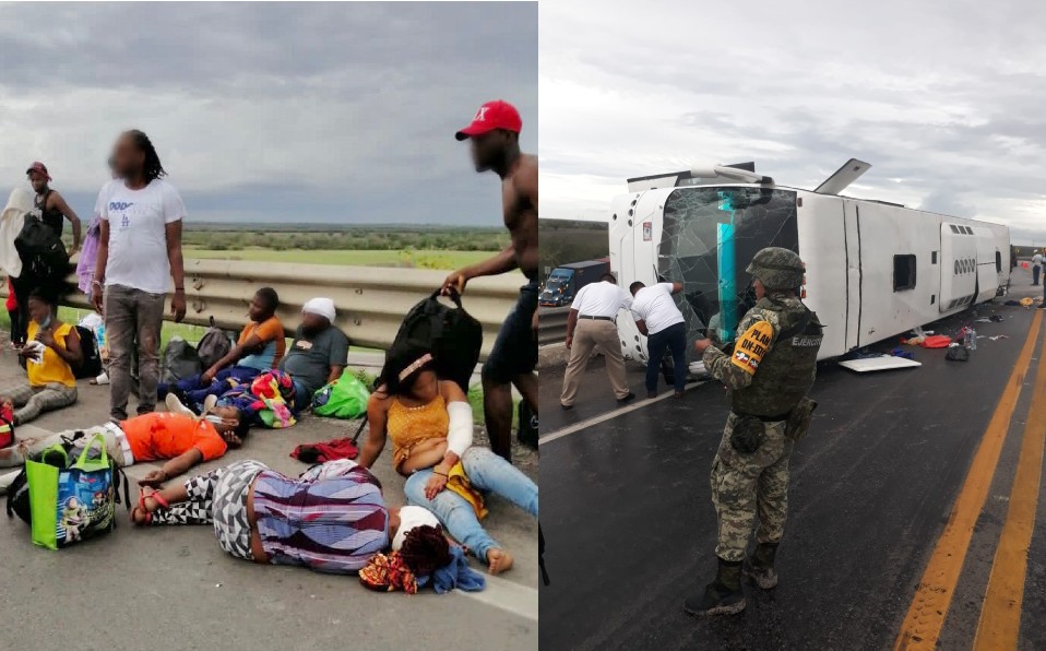 Se registra volcadura de autobús en la carretera Tampico - Mante