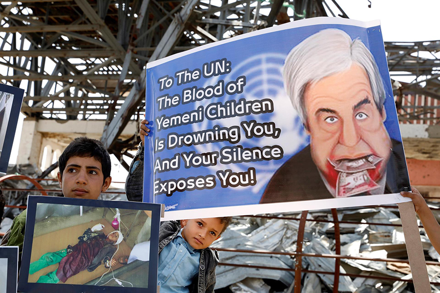La manifestación anti-ONU es en protesta por las presuntas violaciones contra los niños en Yemen. |EFE