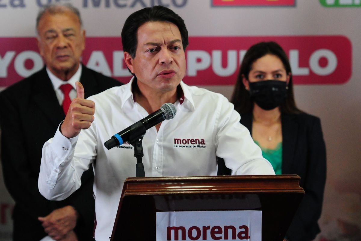 Mario Delgado durante una conferencia de prensa. (Cuartoscuro)