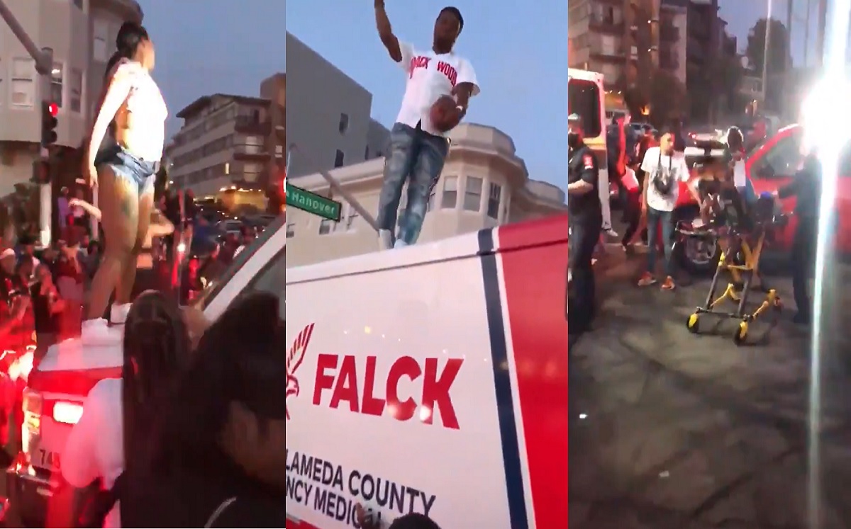 Algunas personas subieron a la ambulancia mientras otras se acercaron a bailar twerking. (Capturas de video)