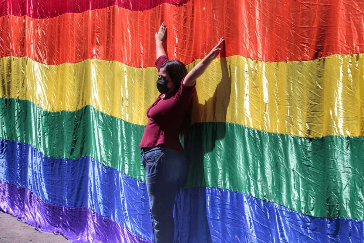 Una mujer de la comunidad LGBTTTI posa junto a una bandera multicolor. (Melanie Torres)