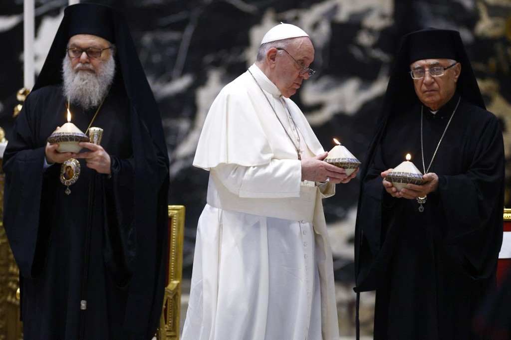 Papa Francisco en la ceremonia para rezar por el Líbano. | AFP