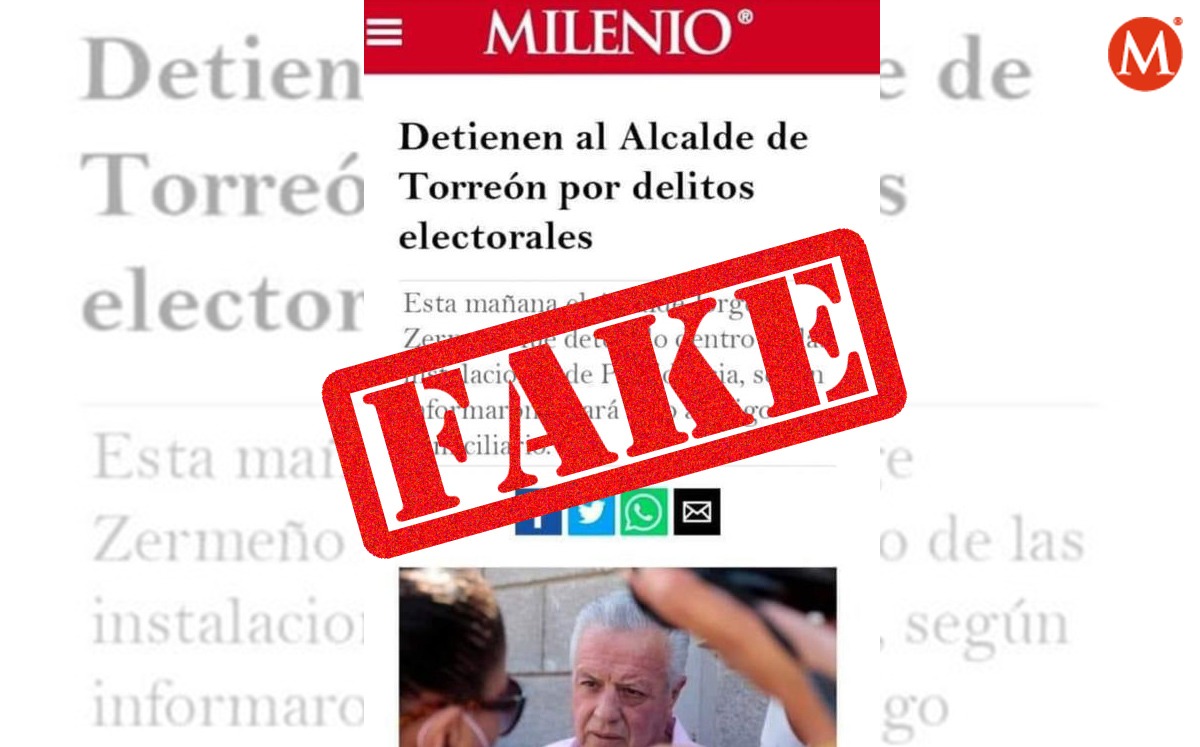 Imagen con encabezado alterado sobre alcalde de Torreón Jorge Zermeño Infante. (Especial)