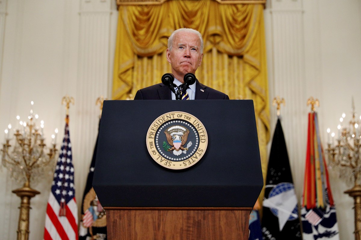 Joe Biden durante la conferencia por el retiro de la tropas de Afganistán. (EFE)