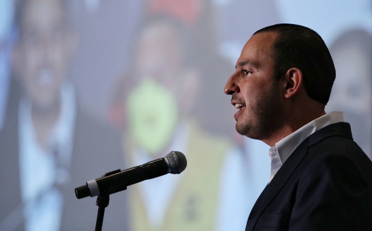 Marko Cortés, dirigente del PAN, durante una conferencia de la coalición Va por México. (Cuartoscuro)