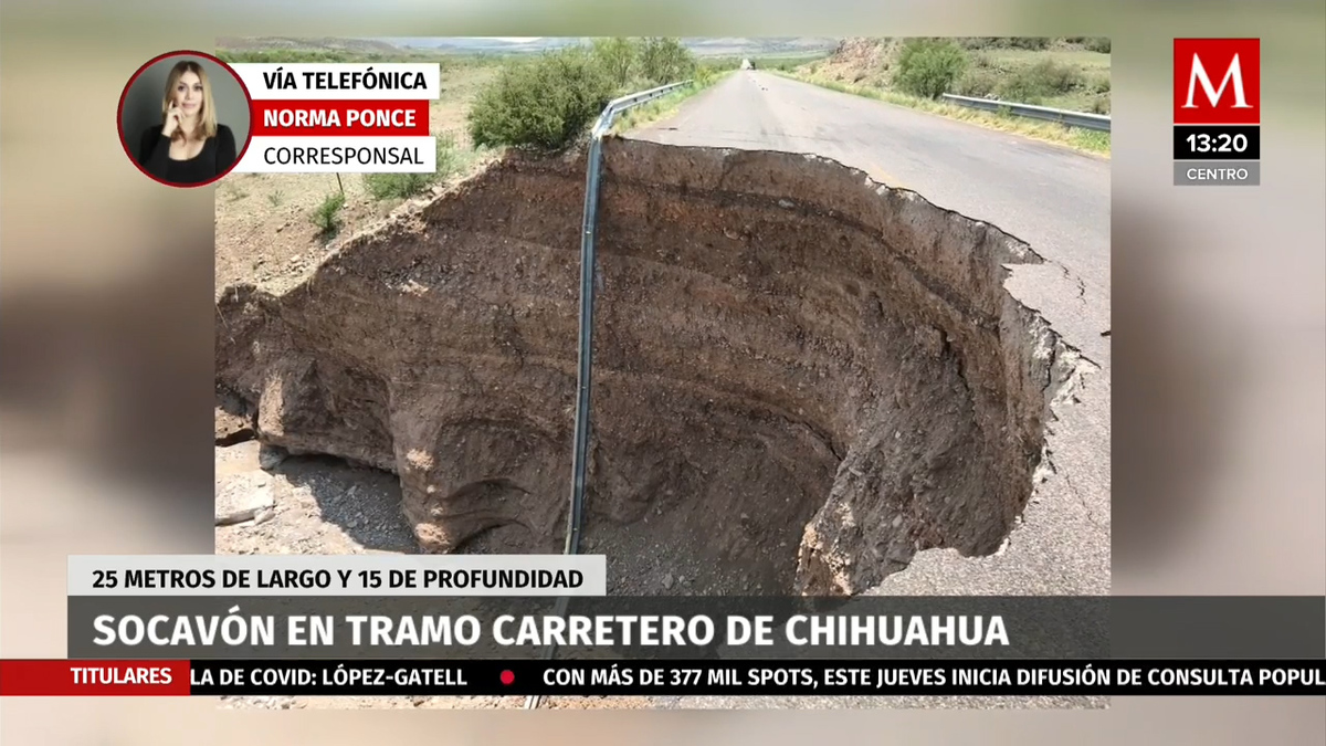 Se abre socavón de 25 metros en tramo carretero de Chihuahua