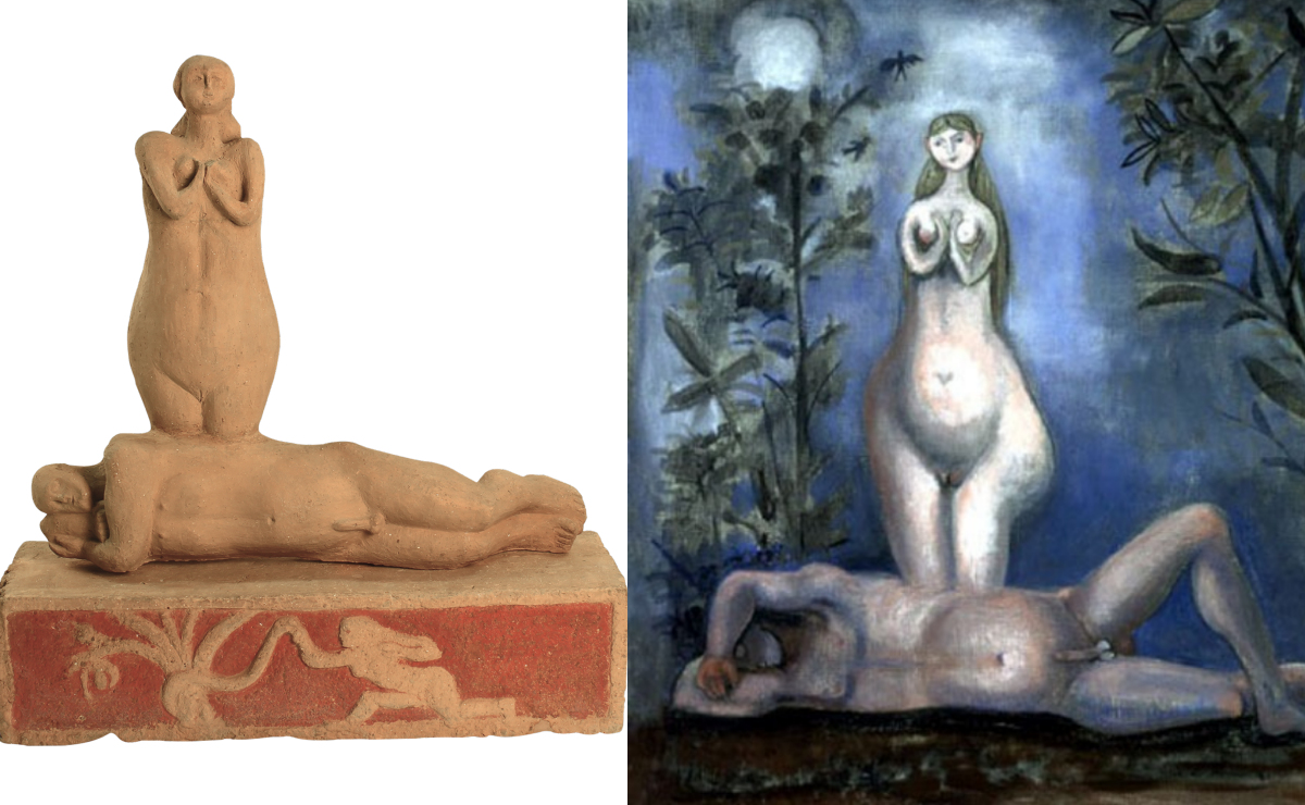La escultura y el cuadro de Juan Soriano que hizo sobre Adan y Eva. (Cortesía: Museo Soumaya)