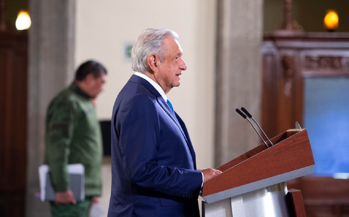 López Obrador en el Salón de Tesorería en Palacio Nacional, durante su conferencia. (Cortesía)