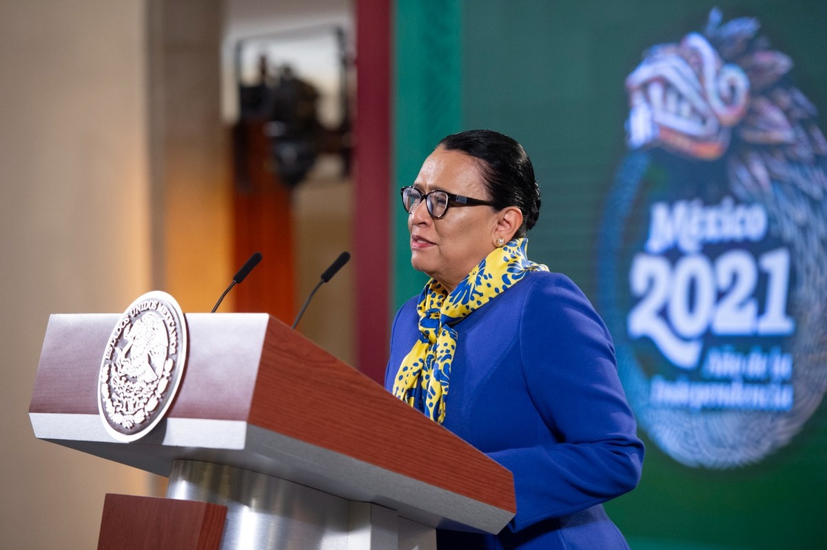 Rosa Icela Rodríguez en conferencia de prensa del Presidente. (Especial)