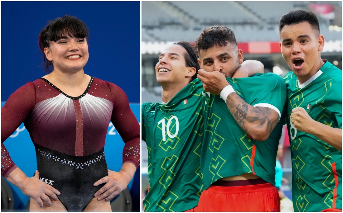 Alexa Moreno y jugadores del Tri Olímpico (AP)