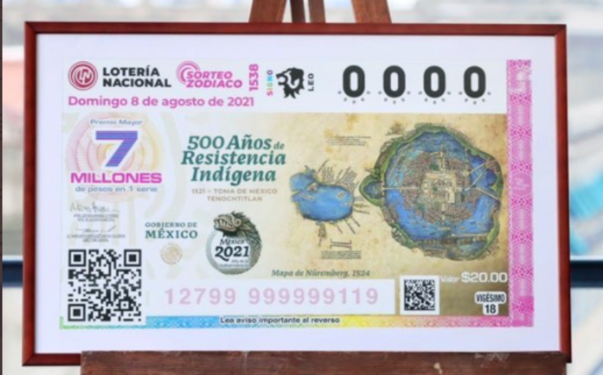 El billete de la edición especial del sorteo muestra un plano de Tenochtitlan. ESPECIAL