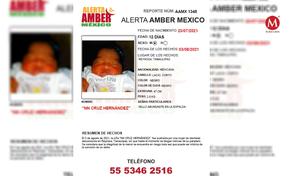 Fue emitida una alerta amber por una bebé que fue robada en Reynosa (Redes sociales)