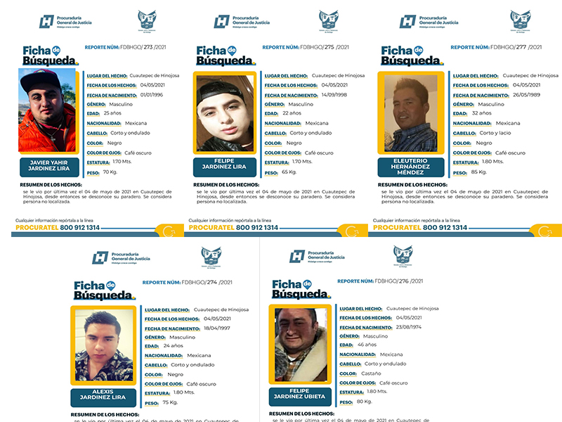 Ficha de búsqueda de cinco Hombres desaparecidos en Cuautepec