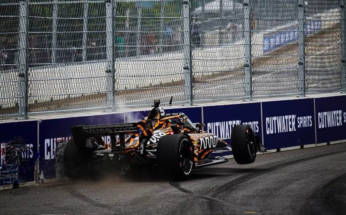 Patricio O'Ward sufre accidente en la práctica del Music City Grand Prix (Twitter: @PatricioOWard)