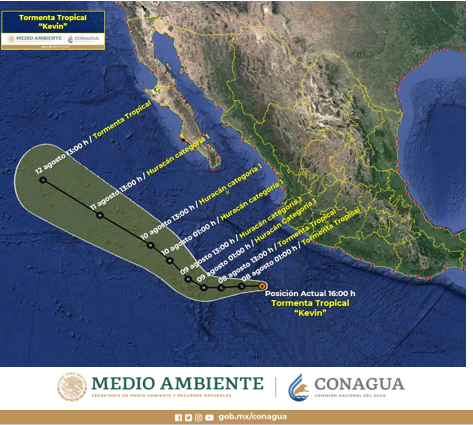 La tormenta tropical Kevin se formó a partir de la depresión tropical Once-E. (Tomada de @conagua_clima)