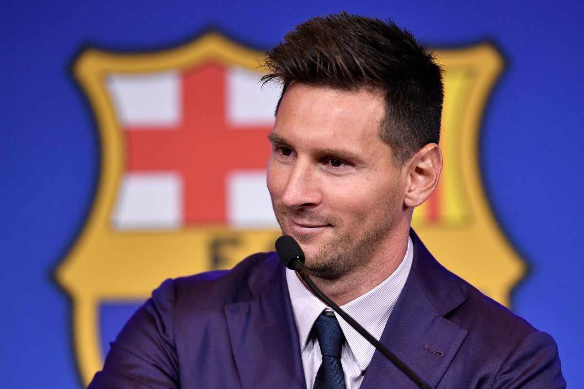 Lionel Messi en su última conferencia de prensa con el Barcelona (AFP)