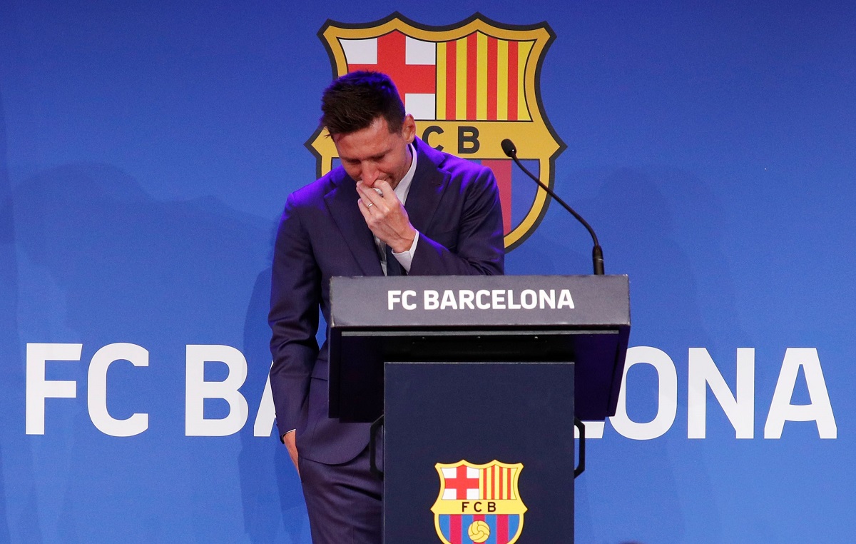 Lionel Messi durante su despedida del Barcelona (Reuters)