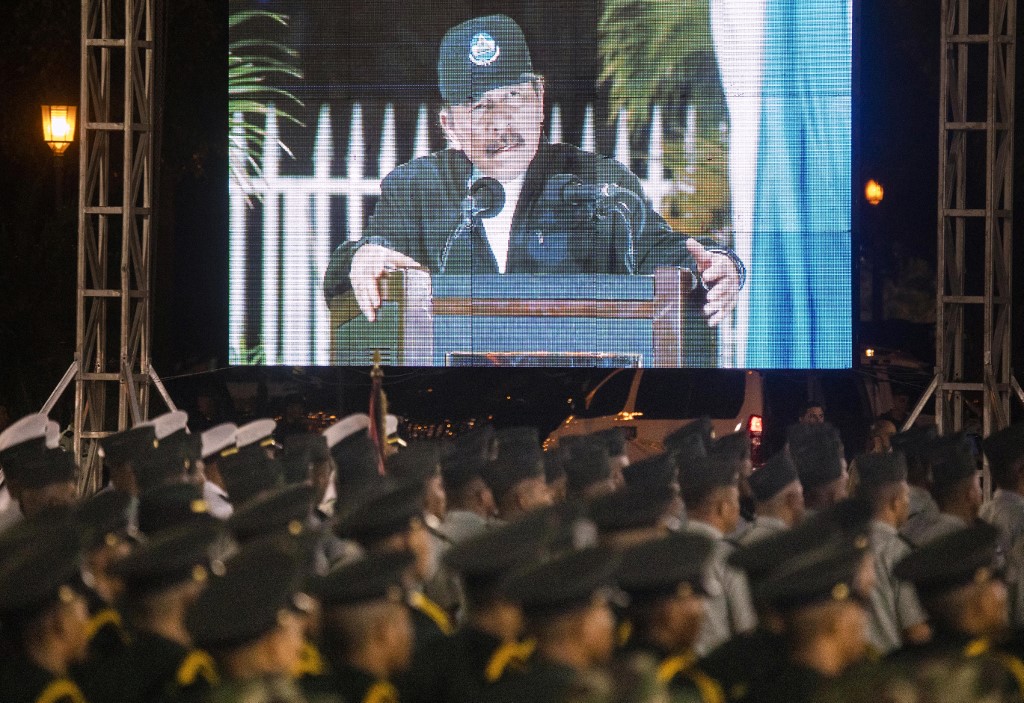 El presidente de Nicaragua, Daniel Ortega, en un mensaje grabado en 2020. (AFP)
