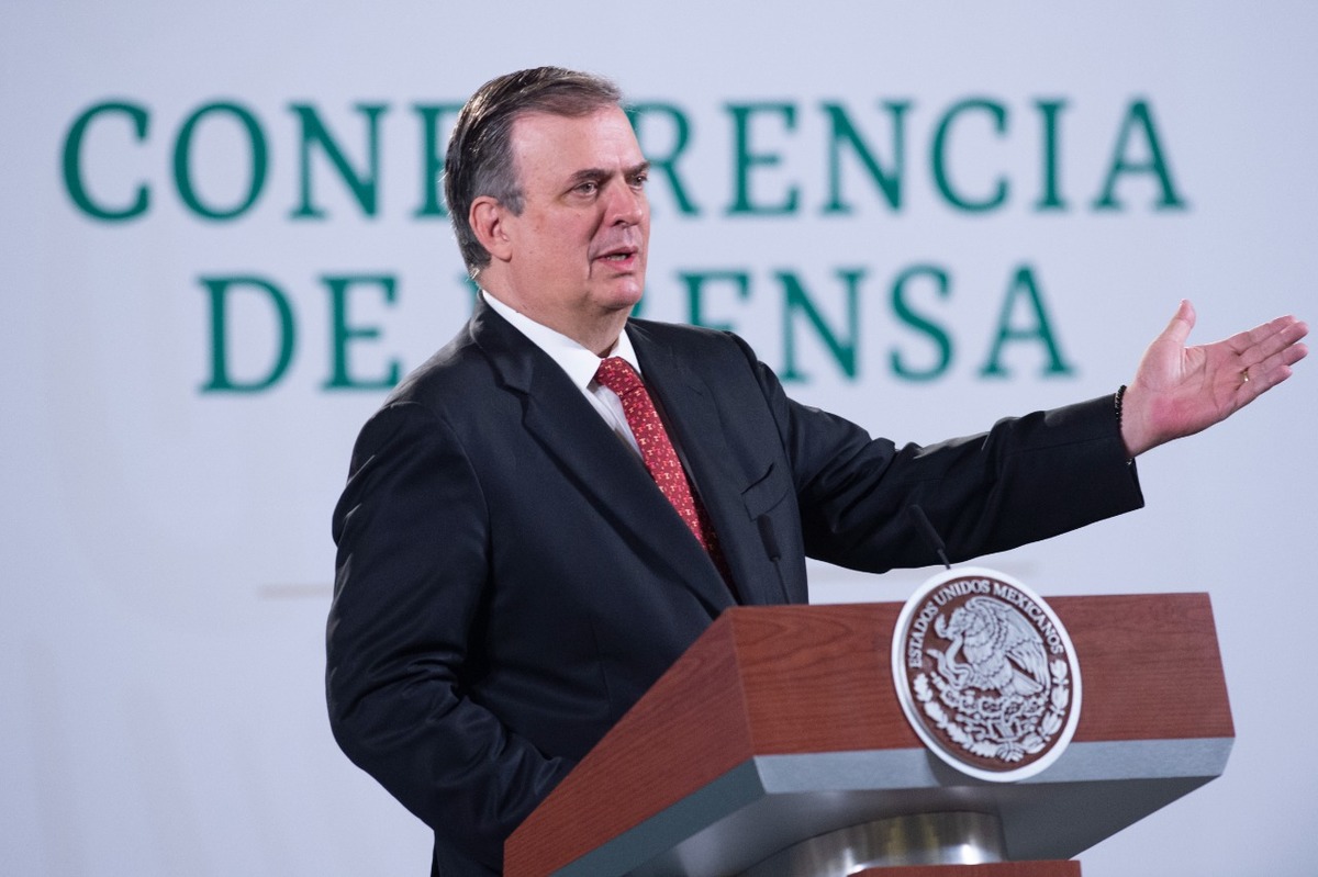 El canciller Marcelo Ebrard en conferencia del Presidente. (Cortesía)