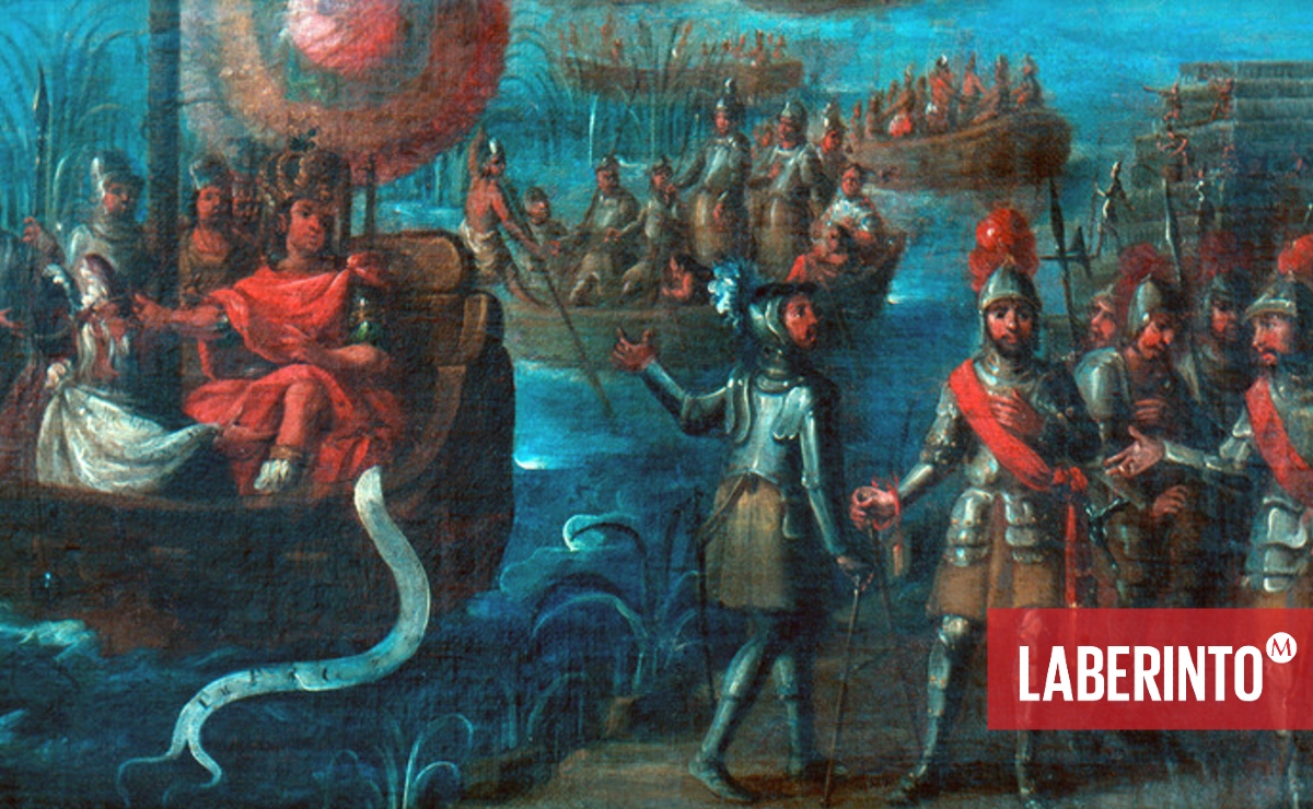 'Cuauhtémoc prisionero', obra del siglo XVII que muestra al tlatoani intentando escapar del sitio tras 75 días sin agua ni alimentos. (Mediateca INAH)
