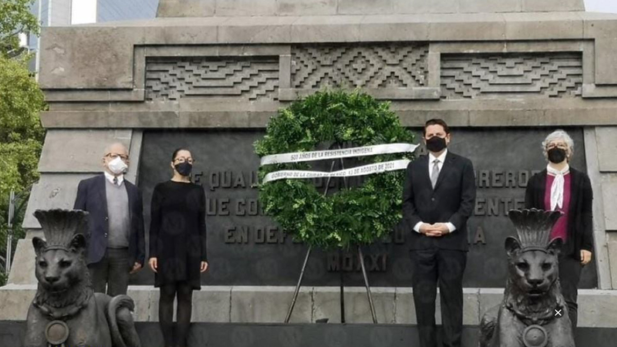Con danza y guardia de honor, reinauguran monumento a Cuauhtémoc