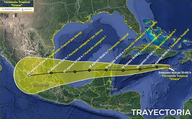 El SMN compartió la trayectoria de la tormenta tropical 'Grace' en Twitter. (SMN)