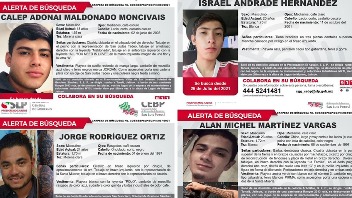 Buscan 4 jóvenes de SLP desaparecidos en Jalisco