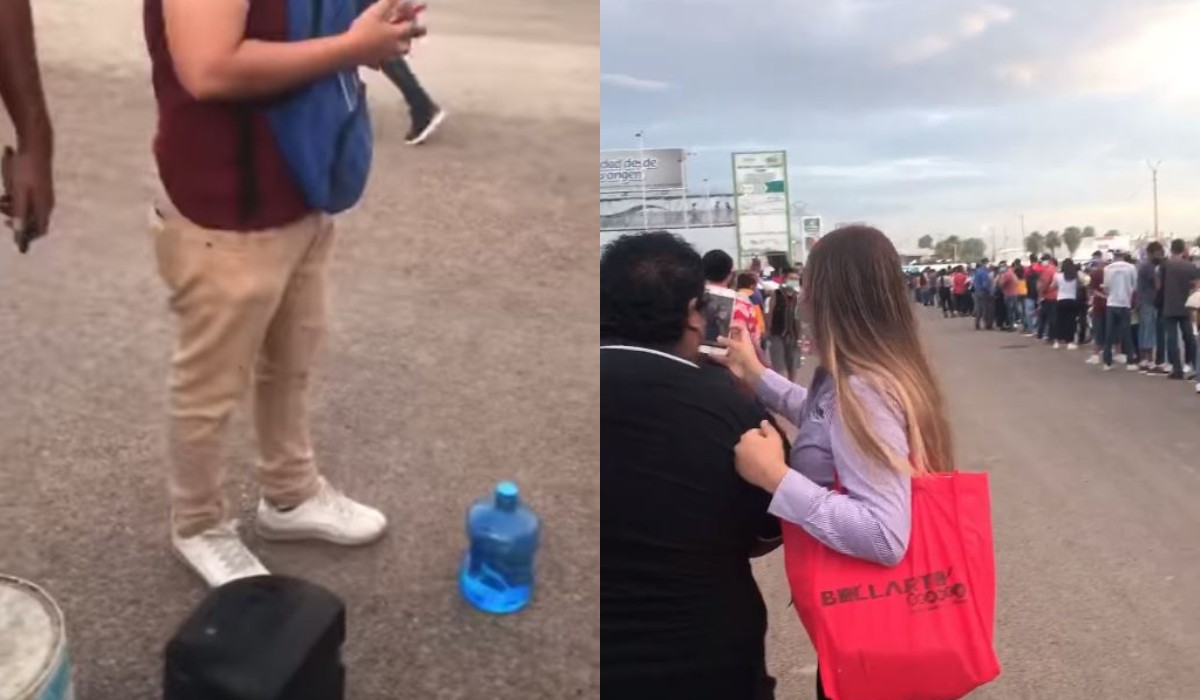 Chicos de Barrio en la fila de vacunación contra covid en Gómez Palacio. (Especial)