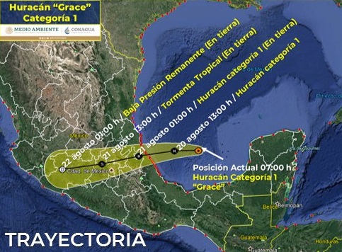 Trayectoria de 'Grace' a las 7:00 horas, de acuerdo con el SMN. (Twitter)