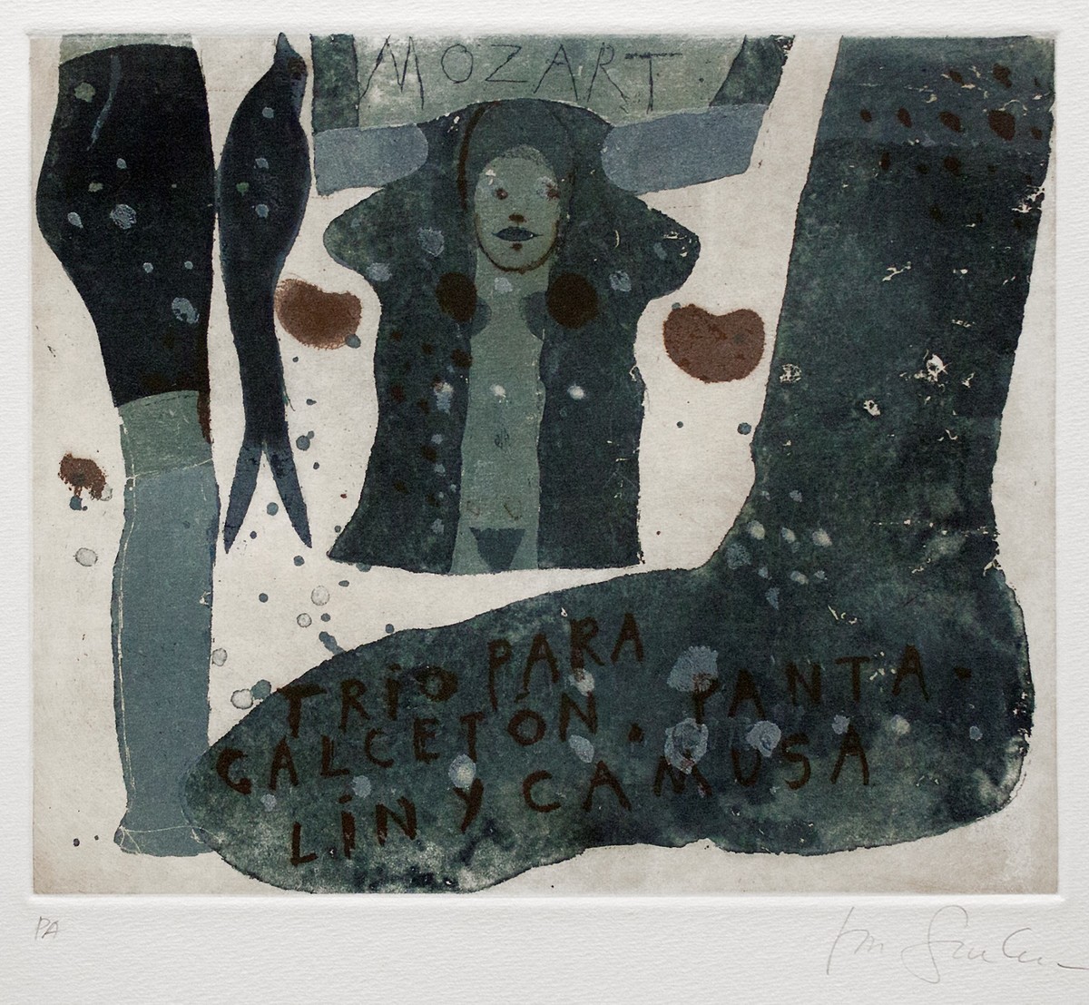 'Broma para Mozart II (Trío para Calcetón, Pantalín y Camusa)', aguatinta, 1991. (Foto: MNE)