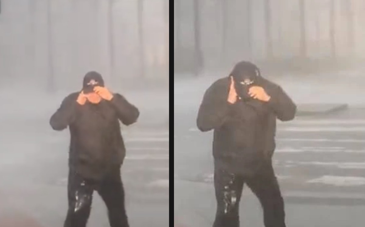 Viento y lluvia por huracán Ida casi 'tiran' a reportero en plena transmisión en vivo. (Especial)