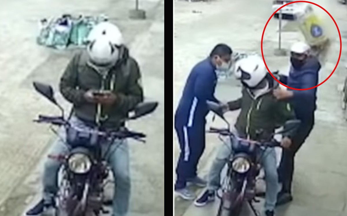 Frustran asalto a motociclista; cae costal de cemento del cielo. (Especial)