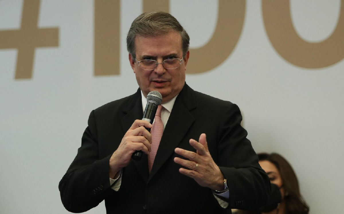 El canciller Marcelo Ebrard en la ceremonia por las 100 millones de vacunas anticovid en México. (Cuartoscuro)