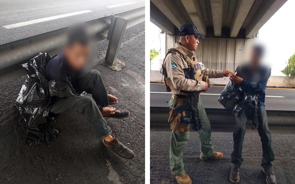 El hombre fue apoyado por los policías para que continuara su camino en Veracruz. (Especial)