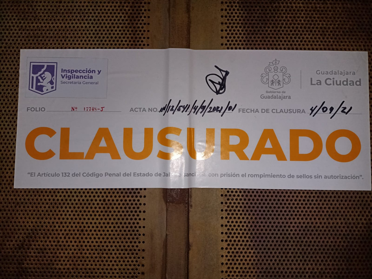 Guadalajara clausura establecimiento tras supervisiones sanitarias (Cortesía)