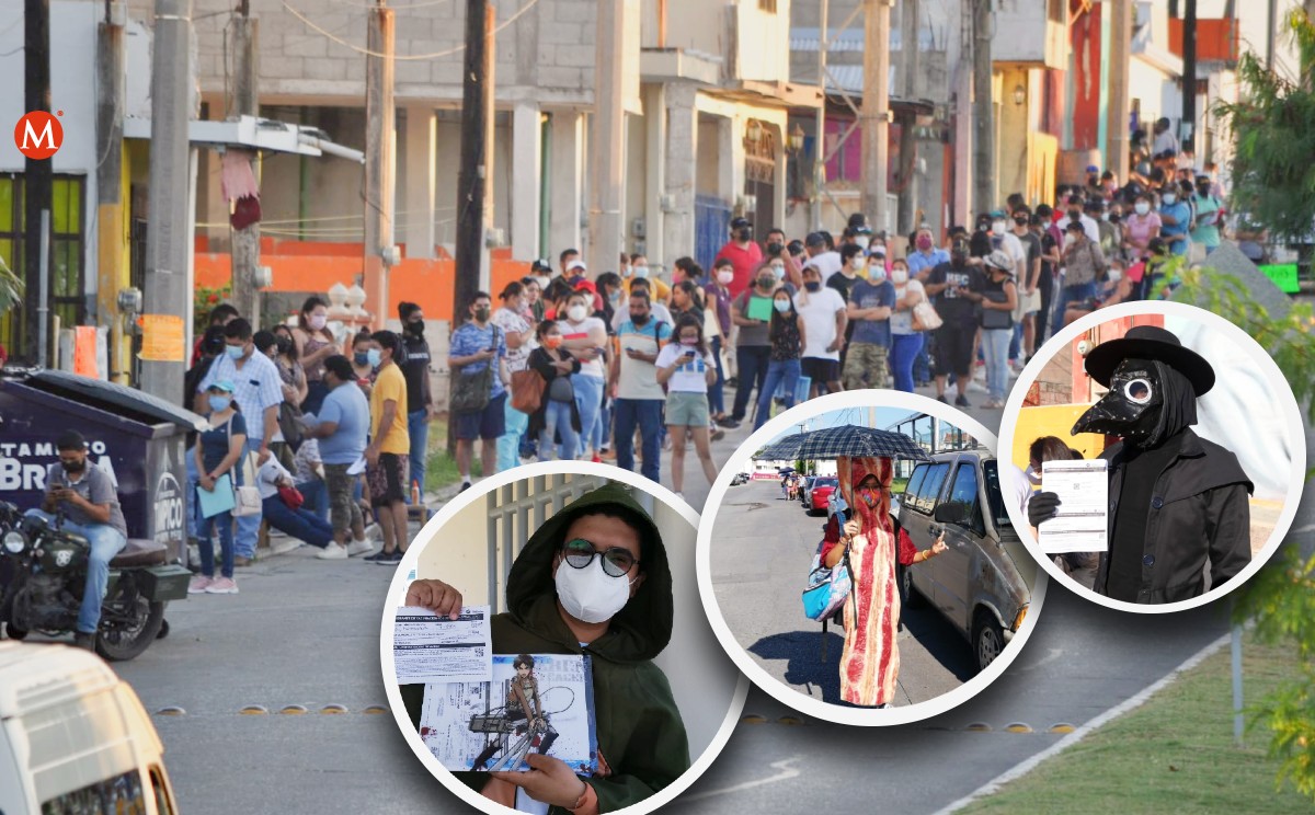 Disfraces en vacunación anticovid en Tamaulipas. (Especial)