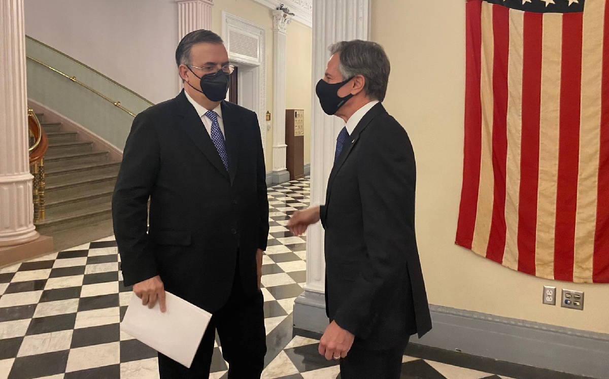 El secretario de Relaciones Exteriores, Marcelo Ebrard, junto al secretario de Estado Antony Blinken. (Gobierno de México)