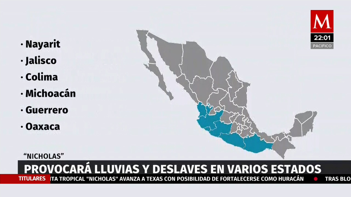 'Nicholas' se mantiene como tormenta tropical; prevén lluvias en gran parte del país